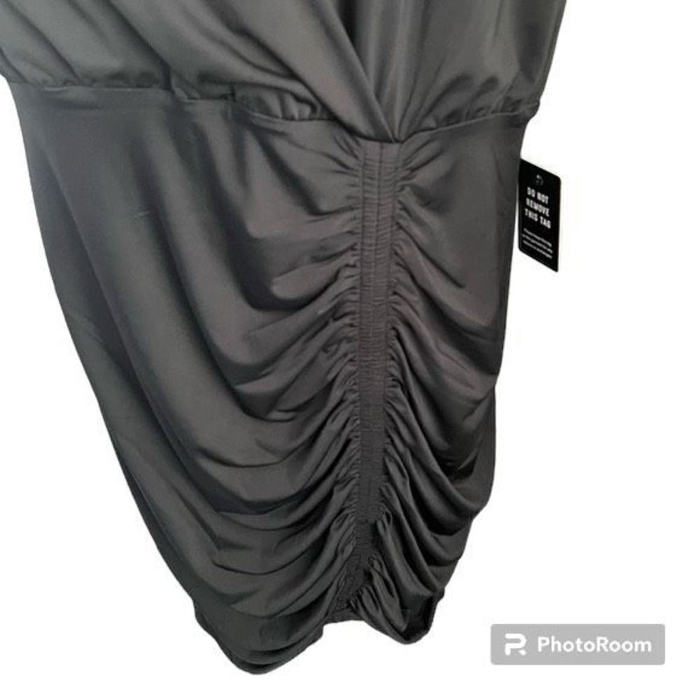 ✨NWT Express Faux Wrap V-Neck Ruched Sheath Black Sz Large Dress✨ - Picture 11 of 12